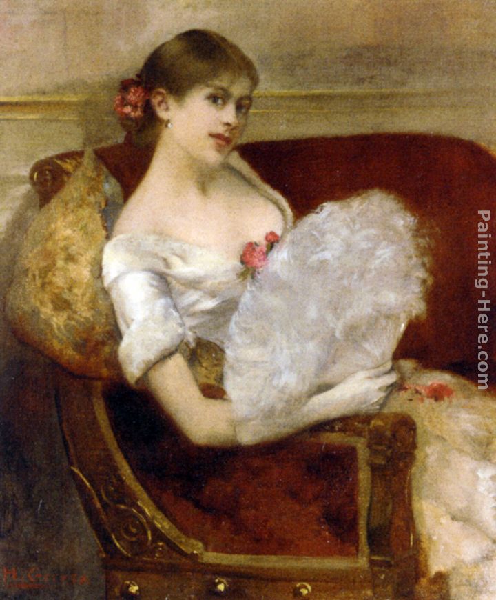 Femme a leventail painting - Henri Gervex Femme a leventail art painting